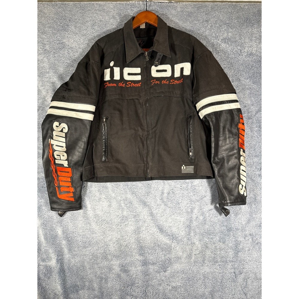 Icon Super Duty Motorcycle Jacket Mens Large Black Cotton Leather Asphalt Tech